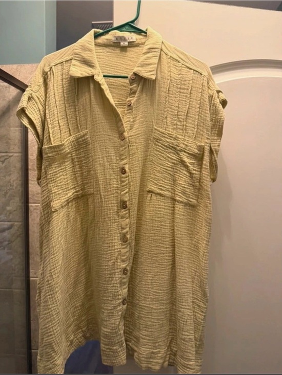 HYFVE Dresses & Skirts - HYFVE Light Yellow Button-Down Gauze Shirt Dress